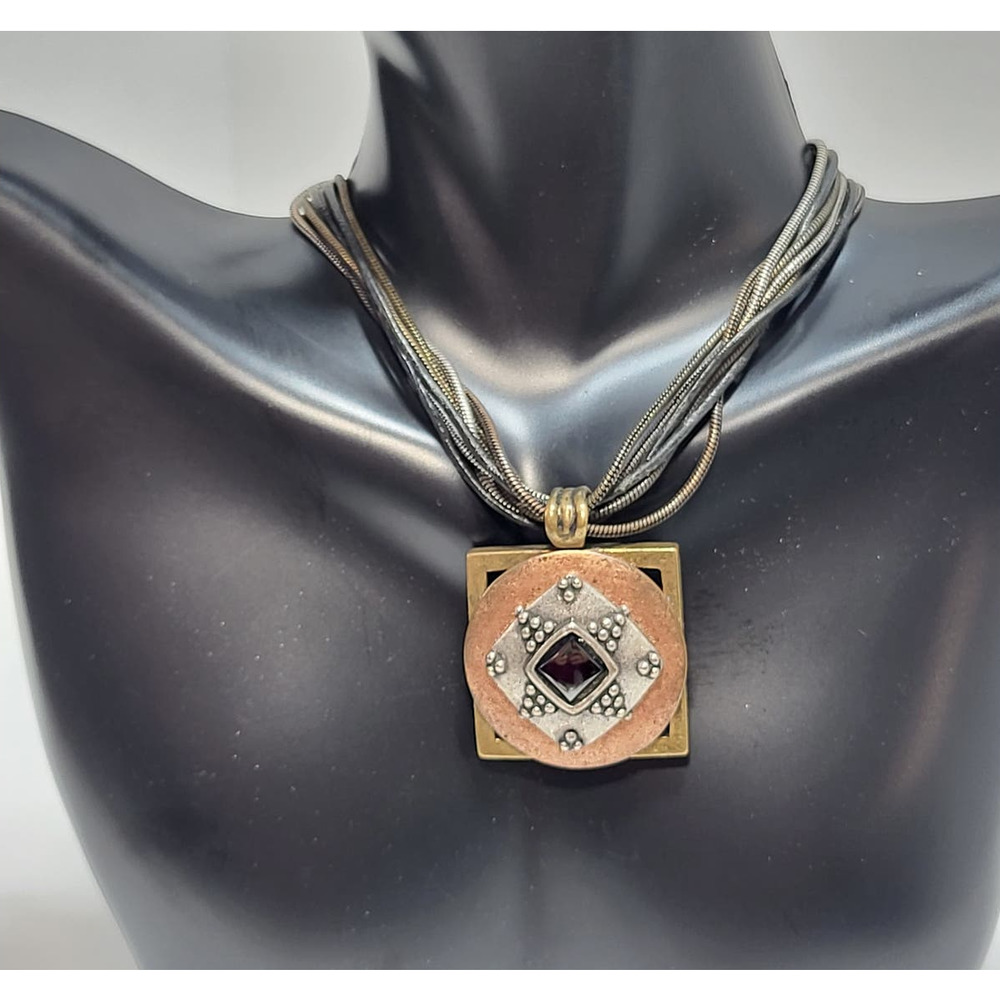 Chico's Rope Necklace Silver Copper Gold With Stone Drop Pendant Gift for Her